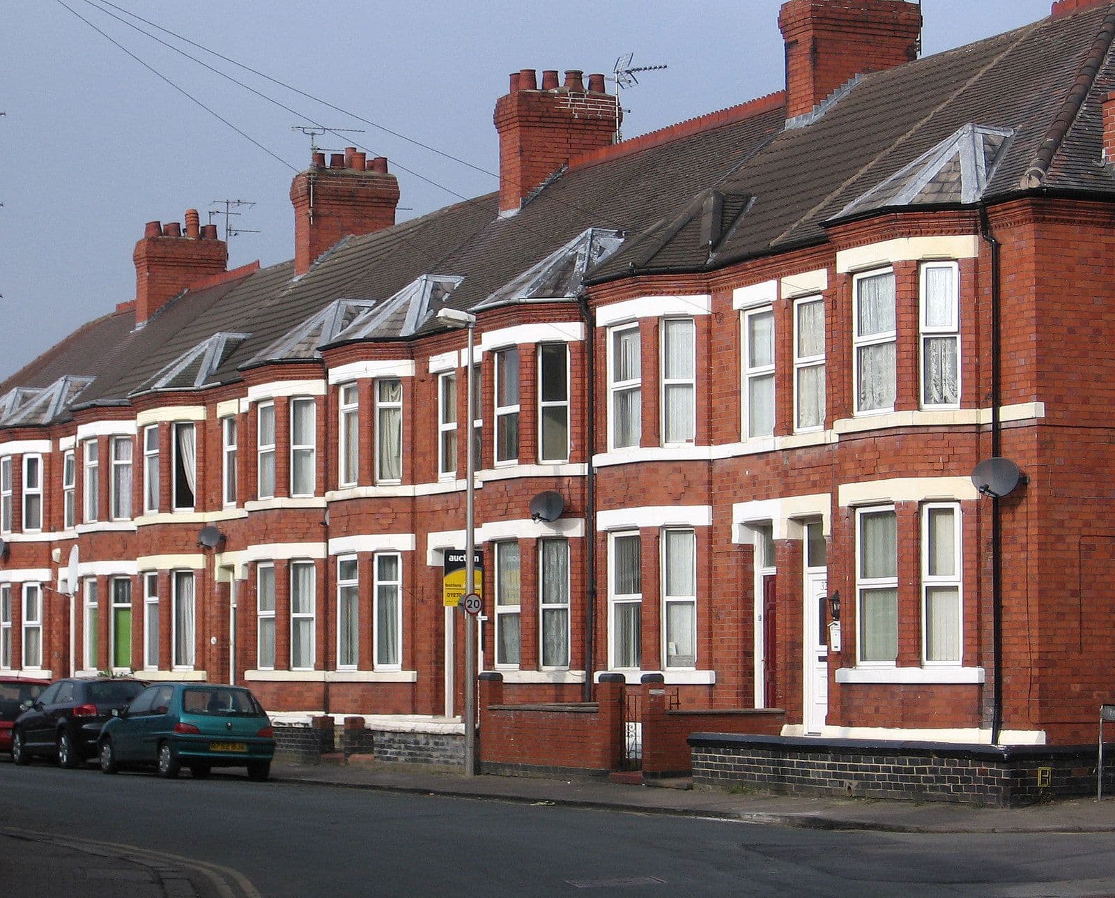 Victorian brick terraces with bay windows and chimneys on Catherine Street, Crewe