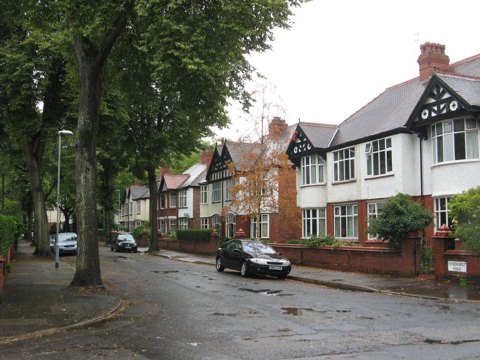 Edwardian semi-detached houses with gables and bay windows on Lyndhurst Road, West Didsbury