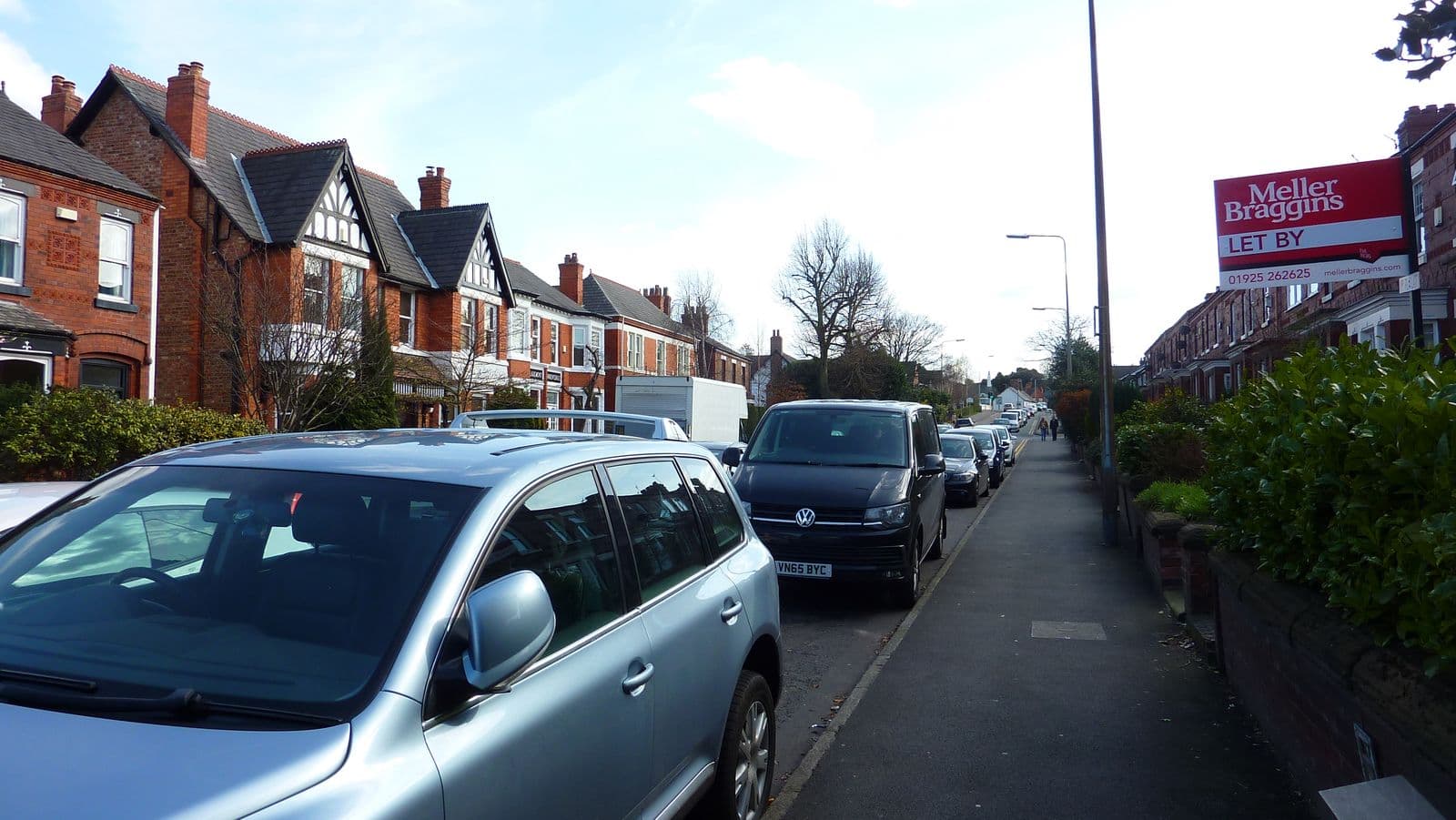 Edwardian houses with gables along London Road, Stockton Heath, Warrington